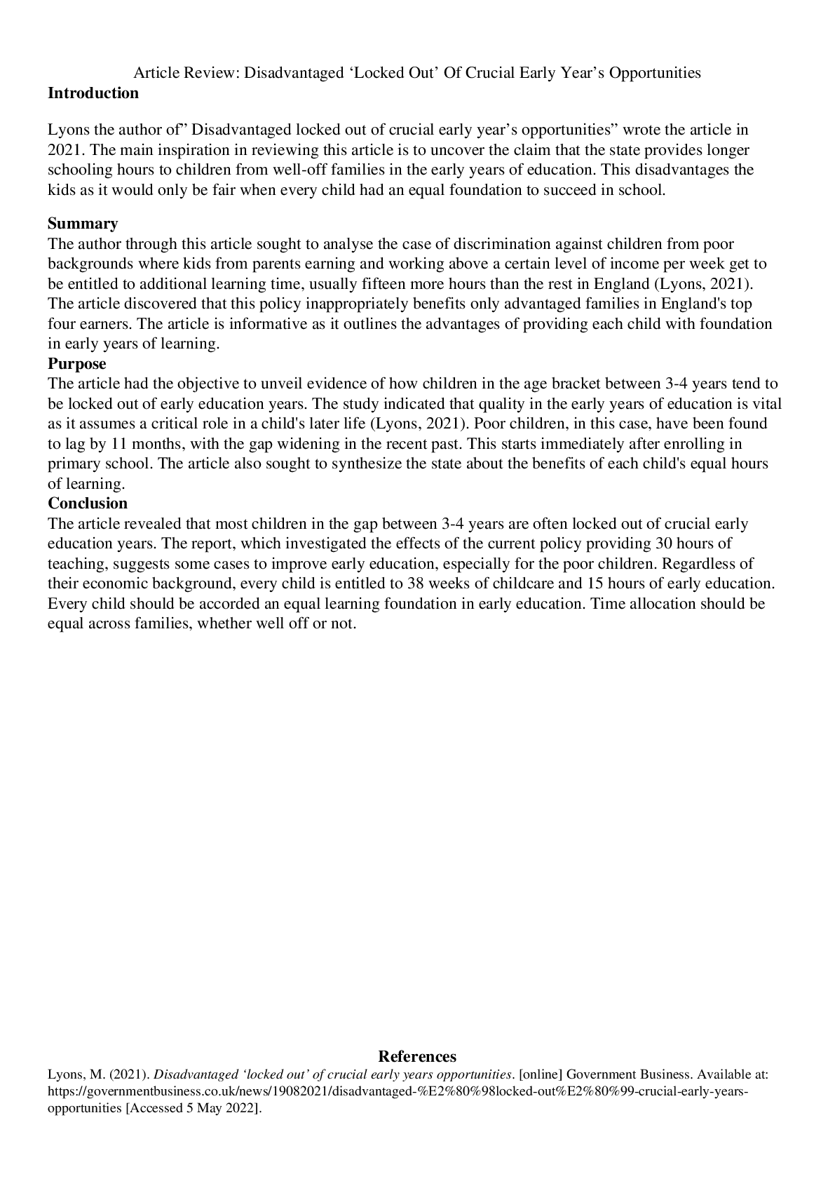 Preview image for Article Review: Disadvantaged ‘Locked Out’ Of Crucial Early Year’s Opportunities